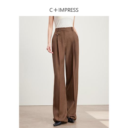 西嘉C+IMPRESS/西嘉人字纹休闲裤女士直筒宽松复古静奢风裤子KZ2401013 商品图0