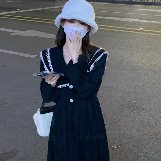 2025新款【春秋女装连衣裙 设计感双层海军领】灯芯绒 收腰显瘦 a字裙 商品图1