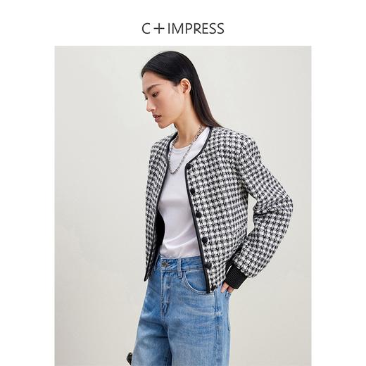 西嘉C+IMPRESS/西嘉羊毛黑白格小香风外套女撞色花呢新款气质短款夹克WT2401028 商品图0