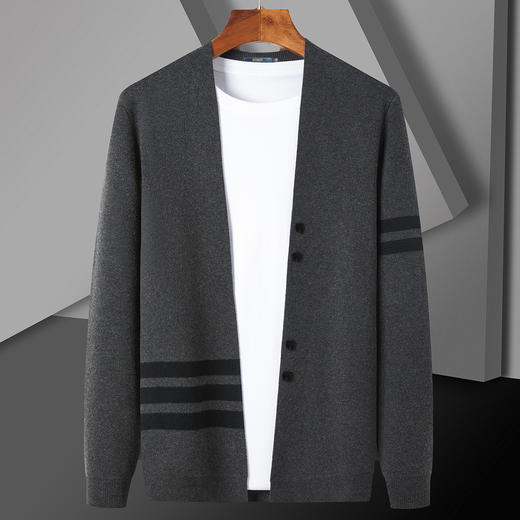 【经典款】罗蒙秋冬拼色横条开衫男士针织衫保暖舒适外套男士毛衣男外套 商品图2