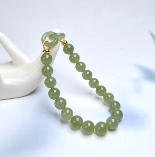 和田玉单圈手串-青海青双环圆珠 商品图0