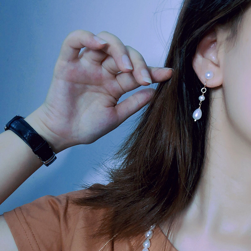 天然淡水珍珠耳环 ins两戴小众长款s925银针强