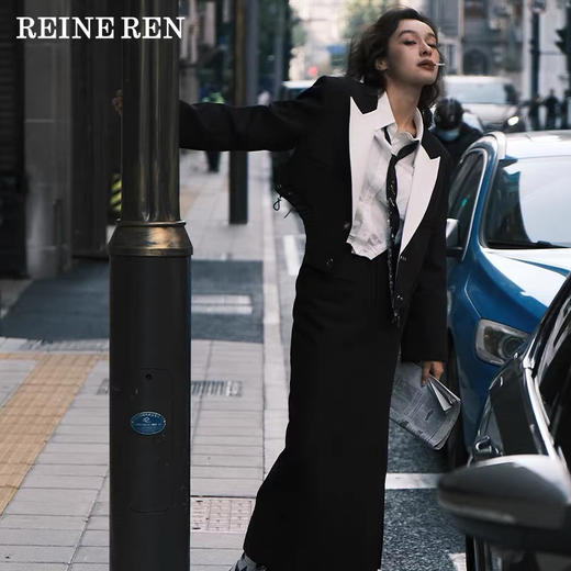 撞⾊环保蛋⽩⽪驳领箱型⾦属转扣外套 商品图2