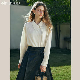 OLrain欧芮儿新中式杏色衬衫女早春2024年新款设计感提花高级上衣