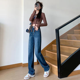 早春新款【直筒裤牛女仔裤女 修身百搭】弹力显瘦 烟管时尚小裤腿裤