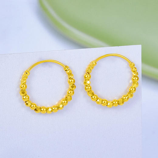 【限时克减150元】足金999 5G黄金蹦迪珠间光珠蹦迪珠耳圈（内里为金线）(AG5GES00087)（预售产品下单后不退款不退货不换货不补差价） 商品图0