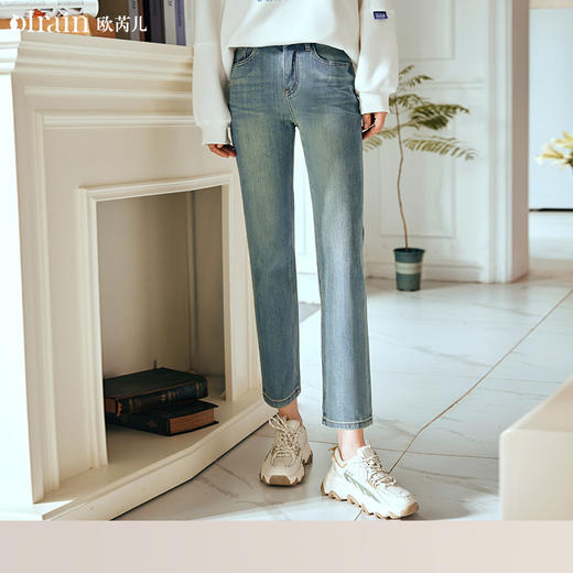 OLrain欧芮儿休闲牛仔裤女早春2024年新款水洗蓝通勤百搭九分裤子 商品图0