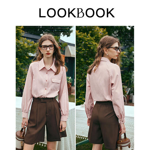 OLrain欧芮儿粉色条纹衬衫女早春2024年新款法式气质通勤衬衣上衣 商品图4