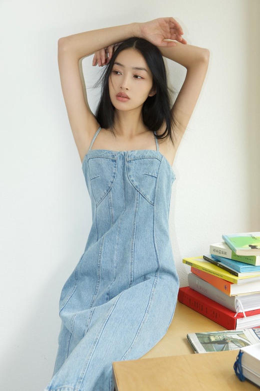 牛仔开衩吊带裙 商品图2