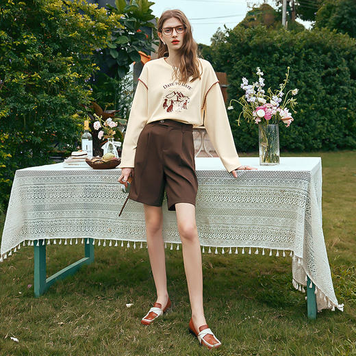 OLrain欧芮儿美式复古卫衣女早春2024新款设计感宽松圆领T恤上衣 商品图4