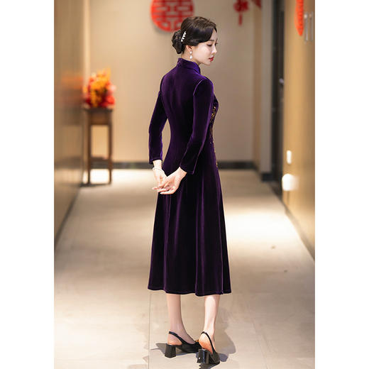 妈妈婚宴装礼服丝绒旗袍，喜婆婆婚礼喜服平时可穿气质高贵HY2308 商品图3