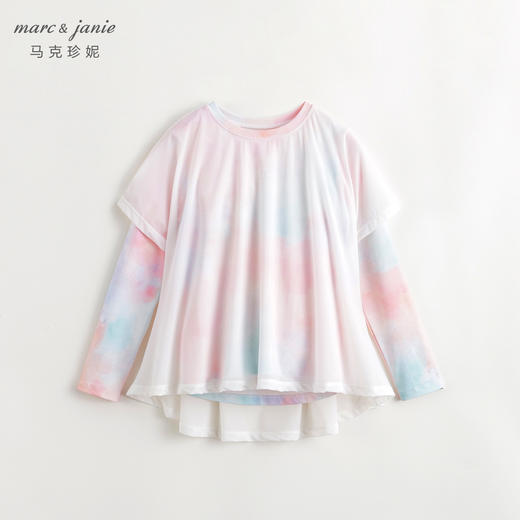 马克珍妮女童炫彩星云假两件运动T恤儿童上衣2024春装新款240272 商品图2
