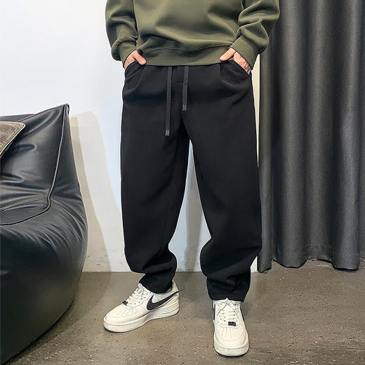 徐太浪冬季厚款休闲裤男士潮牌宽松直筒纯色痞帅百搭抽绳运动长裤 商品图1