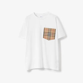 BURBERRY 巴宝莉 女士格纹口袋棉质宽松圆领短袖T恤 白色 8073031 A1464