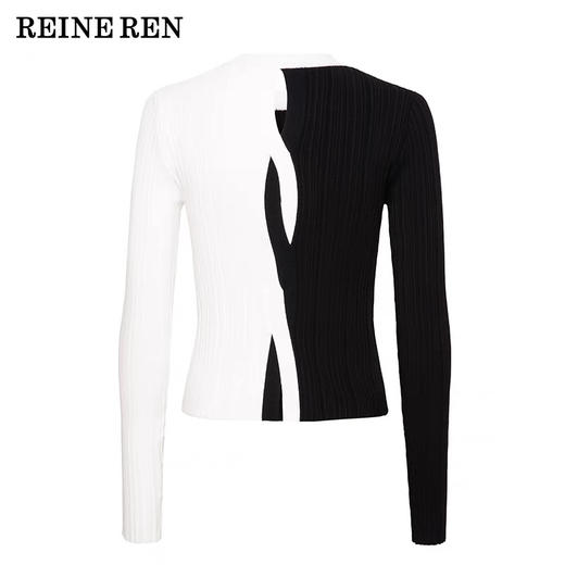 ⿊⽩撞⾊⾼捻冰丝麻长袖上衣 商品图4