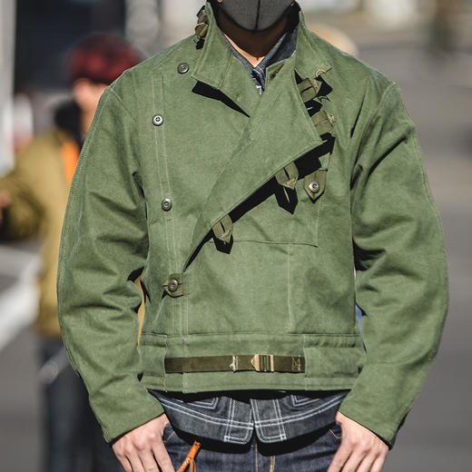 工装优选 美式vintage瑞典机车夹克阿美咔叽纯棉洗水军绿色 商品图4
