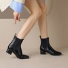 牛皮切尔西靴裸靴纯色方头粗跟中跟套筒女式单靴潮 商品缩略图6