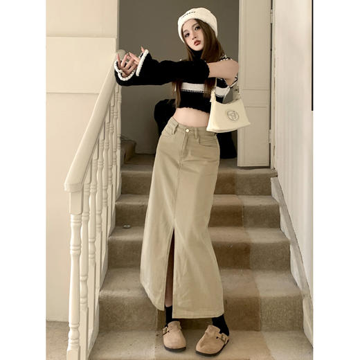 2025早春【新款开叉 牛仔半身裙女】高腰宽松 中长款 包臀a字裙 商品图1