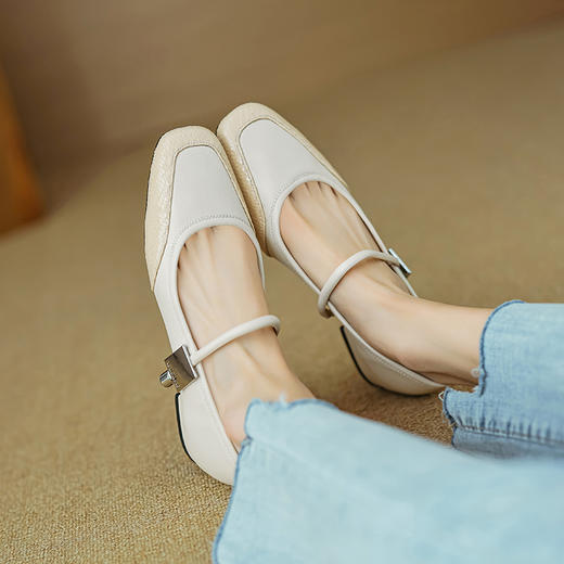 春季新款，真皮拼色浅口低跟单鞋HB-1021 商品图1