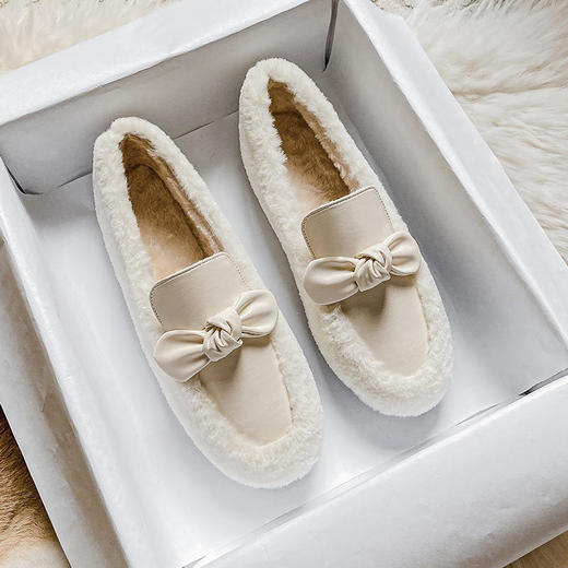 羊羔毛加绒豆豆鞋厚底一脚蹬毛毛鞋 商品图0