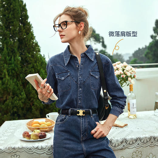 OLrain欧芮儿水洗蓝牛仔衬衫女早春2024年新款复古文艺长袖上衣 商品图1