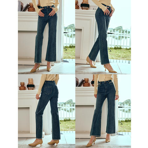 OLrain欧芮儿蓝色微喇牛仔裤女早春2024新款高腰显瘦百搭水洗长裤 商品图2