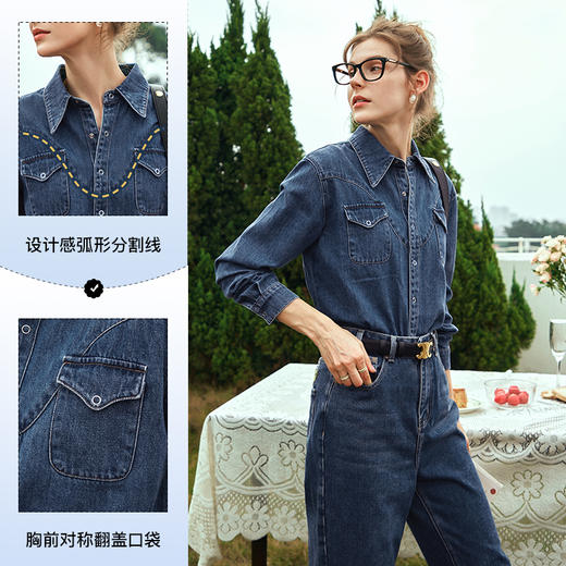 OLrain欧芮儿水洗蓝牛仔衬衫女早春2024年新款复古文艺长袖上衣 商品图3