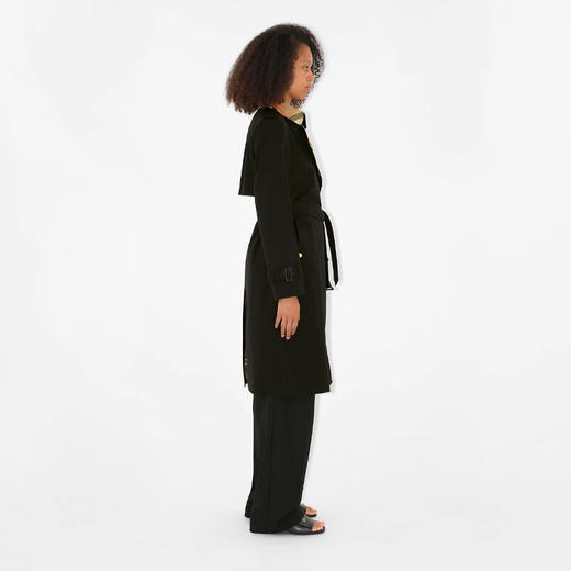 【一】BURBERRY 巴宝莉 女士长款格纹衣领嘎巴甸 Trench 风衣 黑色 8076362 A1189 商品图2