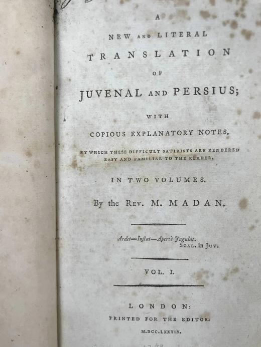 1789年 尤维纳利斯与佩尔西乌斯诗集（全2卷） 真皮精装大32开 商品图2