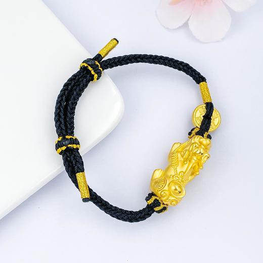 【限时7.5折】【定价黄金】足金 3D硬金铜钱貔貅黑绳调节成品手串(AA3DSC00300)预售产品下单后不退款不退货不换货不补差价 商品图2