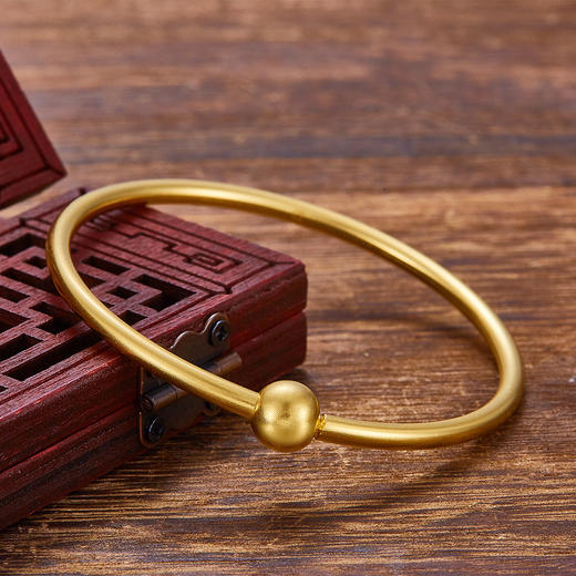 【限时克减150元】足金999 椭圆形古法空心（面宽2.5-3mm）手镯圆珠可打开DIY手镯(YGFSZ00024-2)（预售产品下单后不退款不退货不换货不补差价） 商品图0