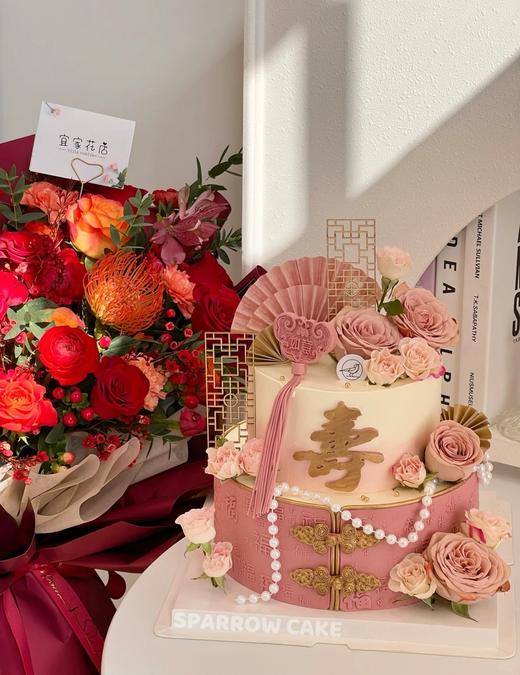 黑巢-中式复古双层祝寿蛋糕 商品图0