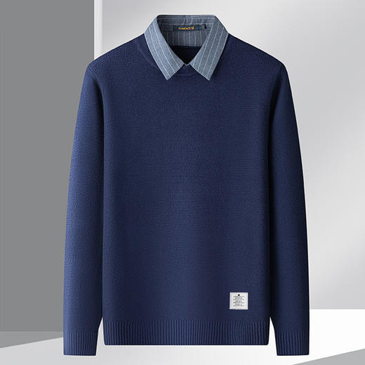 27DKXM7932A【华夫格】罗蒙假两件针织衫男春秋衬衫男长袖毛衣男士针织衫男式毛衣 商品图3