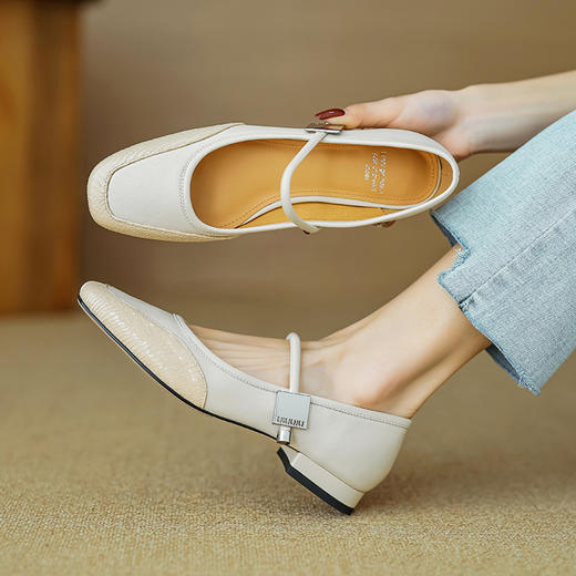 春季新款，真皮拼色浅口低跟单鞋HB-1021 商品图3