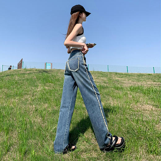 春季新款【柔纱软 直筒牛仔裤女 个性设计】九分垂感 百搭时尚 小个子裤 商品图3