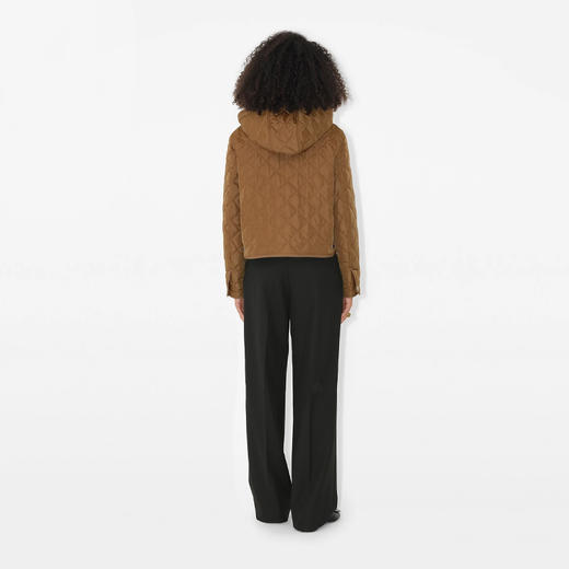 BURBERRY 巴宝莉 女士及腰短款绗缝尼龙连帽棉服 棕色 8077663 A8739 商品图3