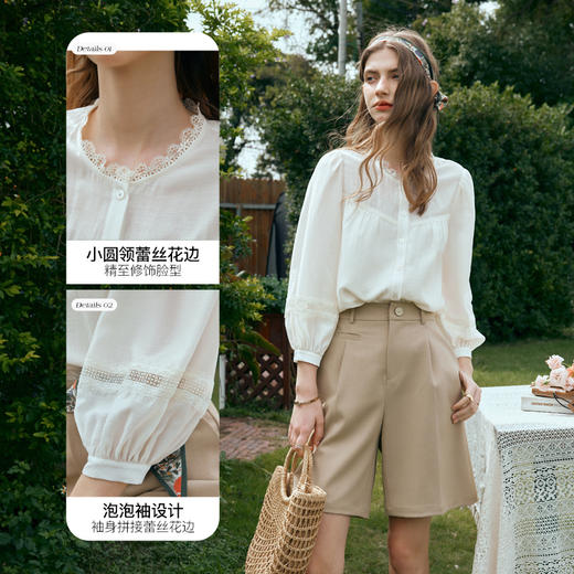 OLrain欧芮儿米白色雪纺衫女早春2024新款设计感气质蕾丝衬衣上衣 商品图3