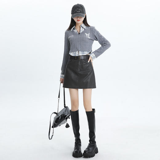 2025新款【美拉德多色皮裙 半身裙女装】小个子 显瘦高腰 a字裙包臀短裙 商品图3