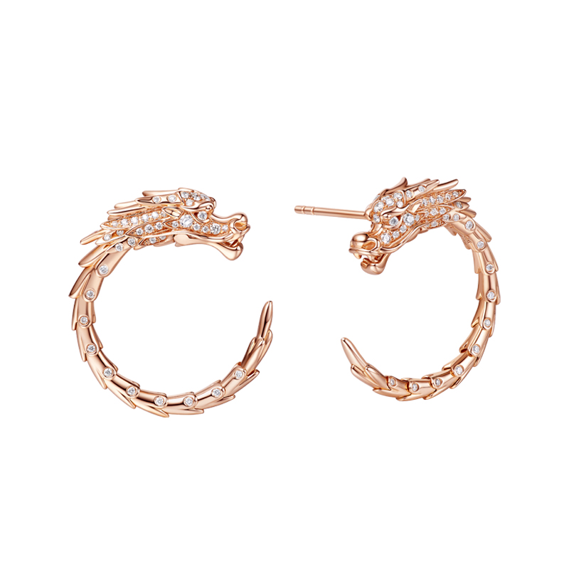 ［东方有境］18K金镶钻耳饰 #生肖龙 #御乾