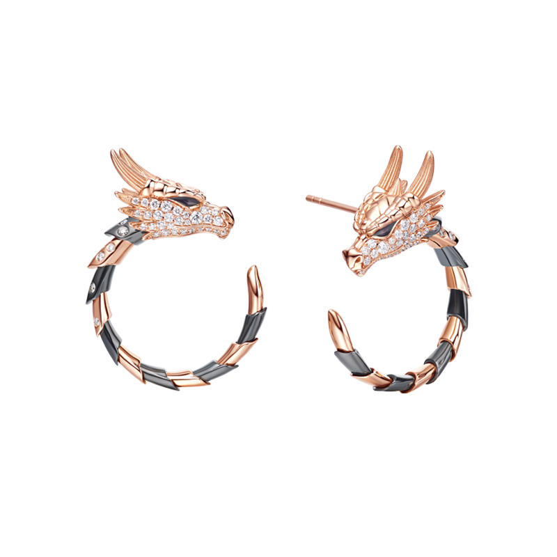 ［东方有境］18K金镶钻耳饰 #生肖龙 #御乾