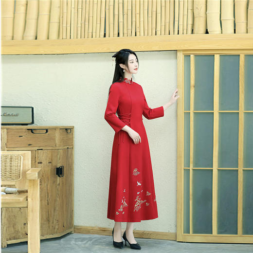 文艺复古，罗马棉国风重工刺绣中式禅意茶服改良旗袍连衣裙YFN22122 商品图0