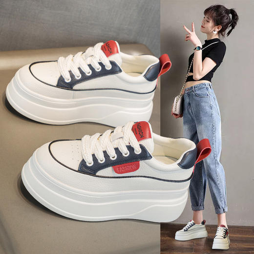 新款真皮内增高厚底休闲小白鞋，春夏百搭时尚低帮女鞋LMS226 商品图0