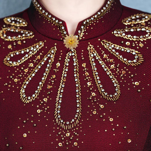 重工镶钻改良旗袍连衣裙秋冬款长袖宴会礼服高贵时尚QQX-8283 商品图1