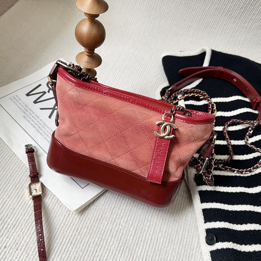 Chanel 西瓜红 麂皮拼皮 小号 流浪包 商品图2