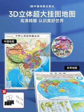 中国地图和世界地图2024新版3D立体墙贴地图