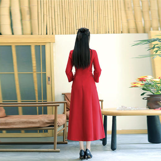 文艺复古，罗马棉国风重工刺绣中式禅意茶服改良旗袍连衣裙YFN22122 商品图3