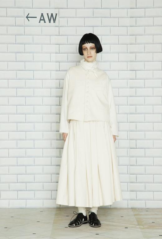 ECOLE DE CURIOSITES 象牙白柔软棉斜纹布半身裙(Made in France) 商品图1