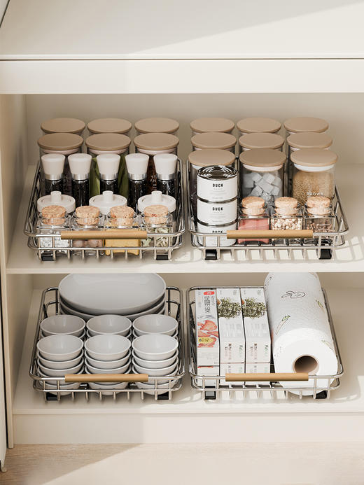 摩登主妇厨房多功能置物架抽屉式拉篮不锈钢调料品架子碗碟收纳架 商品图0