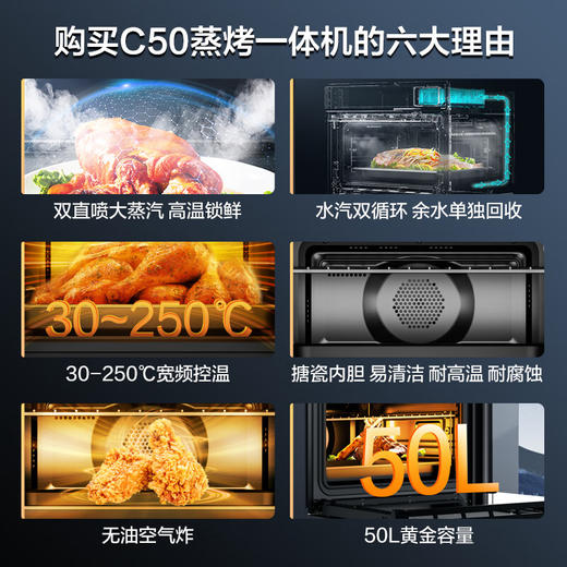 海尔（Haier）嵌入式蒸烤箱 蒸烤一体机 50L蒸烤烘炸炖五合一 温湿精控 余水单独回收 搪瓷内胆自清洁C50-TAU1 商品图1