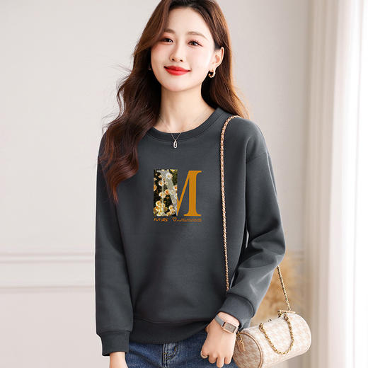 圆领印花卫衣女，春季新款时尚气质春装百搭休闲显瘦长袖上衣QB-LL89083 商品图1